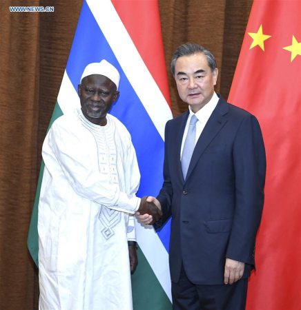 Chinese Foreign Minister Wang Yi holds talks with visiting Gambian Foreign Minister Ousainou Darboe in Beijing, capital of China, Aug. 1, 2017. (Xinhua/Zhang Ling) Chinese Foreign Minister Wang Yi holds talks with visiting Gambian Foreign Minister Ousainou Darboe in Beijing, capital of China, Aug. 1, 2017. (Xinhua/Zhang Ling)