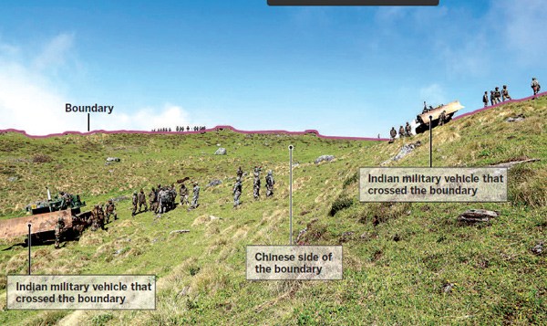 A Foreign Ministry photo released on Wednesday shows Indian troops encroaching on Chinese territory. (Photo provided to China Daily) A Foreign Ministry photo released on Wednesday shows Indian troops encroaching on Chinese territory. (Photo provided to China Daily)