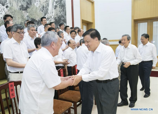 Liu Yunshan, a member of the Standing Committee of the Political Bureau of the Communist Party of China Central Committee, meets with 57 scientists and experts who are enjoying a state-sponsored summer vacation at Beidaihe, a popular northern seaside resort in north China's Hebei Province, Aug. 9, 2017. (Xinhua/Wang Ye) Liu Yunshan, a member of the Standing Committee of the Political Bureau of the Communist Party of China Central Committee, meets with 57 scientists and experts who are enjoying a state-sponsored summer vacation at Beidaihe, a popular northern seaside resort in north China's Hebei Province, Aug. 9, 2017. (Xinhua/Wang Ye)