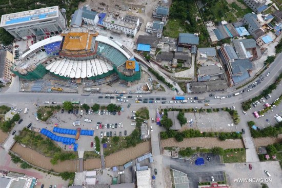 Aerial photo taken on Aug. 10, 2017 shows the scene in the epicenter of a 7.0-magnitude earthquake in Zhangzha Township, Jiuzhaigou County, southwest China's Sichuan Province. The 7.0-magnitude earthquake struck the remote area in Sichuan Tuesday night. (Xinhua/Xue Yubin) Aerial photo taken on Aug. 10, 2017 shows the scene in the epicenter of a 7.0-magnitude earthquake in Zhangzha Township, Jiuzhaigou County, southwest China's Sichuan Province. The 7.0-magnitude earthquake struck the remote area in Sichuan Tuesday night. (Xinhua/Xue Yubin)