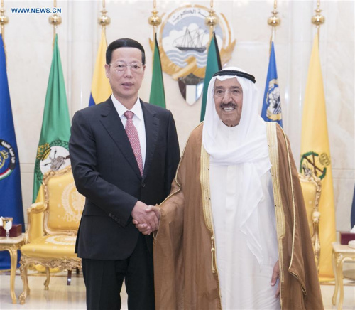 Chinese Vice Premier Zhang Gaoli (L) meets with Kuwait's Emir Sheikh Sabah Al-Ahmad Al-Jaber Al-Sabah in Kuwait City Aug. 22, 2017. (Xinhua/Wang Ye) Chinese Vice Premier Zhang Gaoli (L) meets with Kuwait's Emir Sheikh Sabah Al-Ahmad Al-Jaber Al-Sabah in Kuwait City Aug. 22, 2017. (Xinhua/Wang Ye)