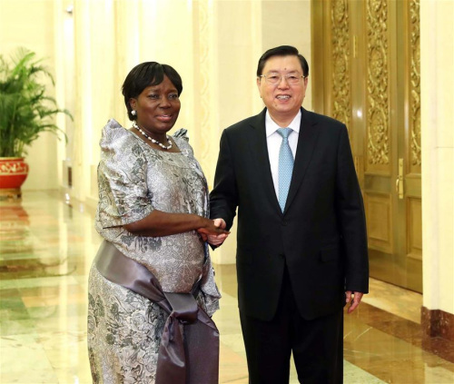 Zhang Dejiang, chairman of the Standing Committee of the National People's Congress(NPC), holds talks with Ugandan Speaker of Parliament Rebecca Kadaga in Beijing, capital of China, Aug. 24, 2017. (Xinhua/Liu Weibing) Zhang Dejiang, chairman of the Standing Committee of the National People's Congress(NPC), holds talks with Ugandan Speaker of Parliament Rebecca Kadaga in Beijing, capital of China, Aug. 24, 2017. (Xinhua/Liu Weibing)