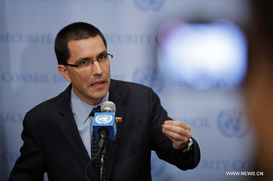 New U.S. economic sanctions imposed on Venezuela on Friday as well as U.S. President Donald Trump's recent threat of military force against the South American country are absurd, hostile against a peaceful nation, said Venezuela's Foreign Minister Jorge Arreaza here on Friday. (Xinhua/Li Muzi) New U.S. economic sanctions imposed on Venezuela on Friday as well as U.S. President Donald Trump's recent threat of military force against the South American country are absurd, hostile against a peaceful nation, said Venezuela's Foreign Minister Jorge Arreaza here on Friday. (Xinhua/Li Muzi)