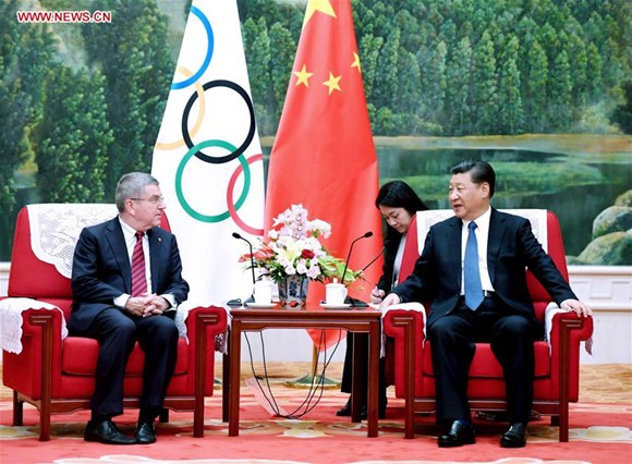 Chinese President Xi Jinping (R) meets with International Olympic Committee (IOC) President Thomas Bach in north China's Tianjin Municipality, Aug. 27, 2017. (Xinhua/Li Xueren) Chinese President Xi Jinping (R) meets with International Olympic Committee (IOC) President Thomas Bach in north China's Tianjin Municipality, Aug. 27, 2017. (Xinhua/Li Xueren)