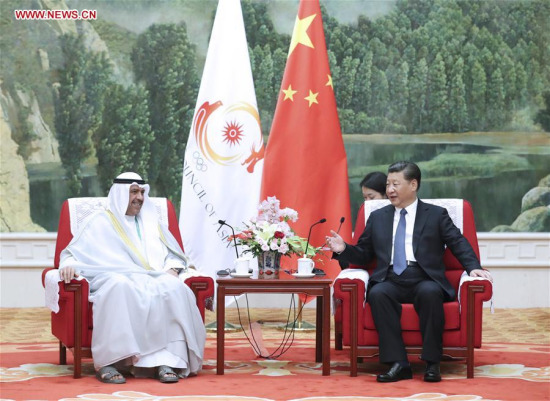 Chinese President Xi Jinping (R) meets with Sheikh Ahmad al-Fahad al-Sabah, president of the Olympic Council of Asia (OCA), in north China's Tianjin Municipality, Aug. 27, 2017. (Xinhua/Pang Xinglei) Chinese President Xi Jinping (R) meets with Sheikh Ahmad al-Fahad al-Sabah, president of the Olympic Council of Asia (OCA), in north China's Tianjin Municipality, Aug. 27, 2017. (Xinhua/Pang Xinglei)
