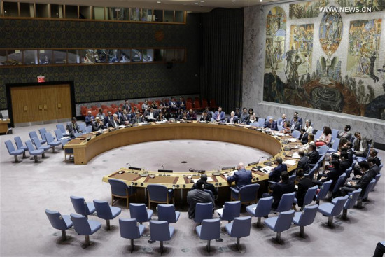 The United Nations Security Council holds an emergency meeting on the missile launch of the Democratic People's Republic of Korea (DPRK), at the UN headquarters in New York Aug. 29, 2017. The UN Security Council on Tuesday strongly condemned the latest missile launch by the DPRK, demanding it immediately cease such actions. (Xinhua/Li Muzi) The United Nations Security Council holds an emergency meeting on the missile launch of the Democratic People's Republic of Korea (DPRK), at the UN headquarters in New York Aug. 29, 2017. The UN Security Council on Tuesday strongly condemned the latest missile launch by the DPRK, demanding it immediately cease such actions. (Xinhua/Li Muzi)