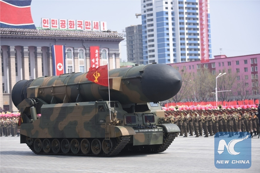 Missile force of Korean People's Army attend a military parade in central Pyongyang, April 15, 2017. (Xinhua/Cheng Dayu) Missile force of Korean People's Army attend a military parade in central Pyongyang, April 15, 2017. (Xinhua/Cheng Dayu)
