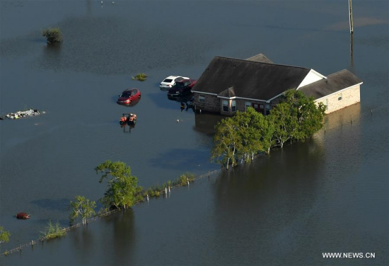 Aerial photo taken on Sept. 1, 2017 shows flooded houses after Hurricane Harvey attacked Houston, Texas, the United States. (Xinhua/Yin Bogu) Aerial photo taken on Sept. 1, 2017 shows flooded houses after Hurricane Harvey attacked Houston, Texas, the United States. (Xinhua/Yin Bogu)