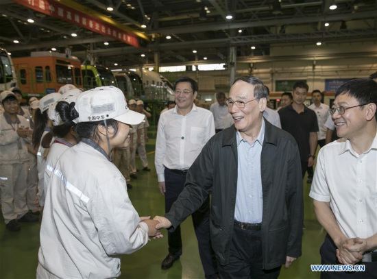 Wang Qishan, head of the Communist Party of China Central Commission for Discipline Inspection, inspects CRRC Zhuzhou Locomotive Co., Ltd. in Zhuzhou City, central China's Hunan Province, Sept. 4, 2017. Wang Qishan made an inspection tour in Hunan Province from Sept. 3 to 5. (Xinhua/Wang Ye) Wang Qishan, head of the Communist Party of China Central Commission for Discipline Inspection, inspects CRRC Zhuzhou Locomotive Co., Ltd. in Zhuzhou City, central China's Hunan Province, Sept. 4, 2017. Wang Qishan made an inspection tour in Hunan Province from Sept. 3 to 5. (Xinhua/Wang Ye)