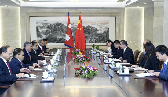 Chinese Foreign Minister Wang Yi holds talks with visiting Nepalese Deputy Prime Minister and Foreign Minister Krishna Bahadur Mahara in Beijing, capital of China, Sept. 7, 2017. (Xinhua/Zhang Ling) Chinese Foreign Minister Wang Yi holds talks with visiting Nepalese Deputy Prime Minister and Foreign Minister Krishna Bahadur Mahara in Beijing, capital of China, Sept. 7, 2017. (Xinhua/Zhang Ling)