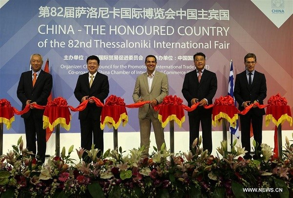 Greek Prime Minister Alexis Tsipras (3rd L), Chinese Ambassador to Greece Zou Xiaoli (2nd L) cut the ribbon for the opening ceremony of the 82nd Thessaloniki International Fair (TIF) in Thessaloniki, Greece on Sept. 9, 2017. China is an honored country this year in TIF, which is Greece's largest and most prestigious annual trade fair. (Xinhua/Marios Lolos) Greek Prime Minister Alexis Tsipras (3rd L), Chinese Ambassador to Greece Zou Xiaoli (2nd L) cut the ribbon for the opening ceremony of the 82nd Thessaloniki International Fair (TIF) in Thessaloniki, Greece on Sept. 9, 2017. China is an honored country this year in TIF, which is Greece's largest and most prestigious annual trade fair. (Xinhua/Marios Lolos)