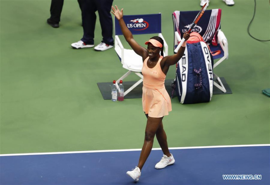 Sloane Stephens of the United States celebrates after defeating her compatriot Madison Keys during the women's singles final match at the 2017 US Open in New York, the United States, Sept. 9, 2017. Sloane Stephens won 2-0 to claim the title. (Xinhua/Qin Lang) Sloane Stephens of the United States celebrates after defeating her compatriot Madison Keys during the women's singles final match at the 2017 US Open in New York, the United States, Sept. 9, 2017. Sloane Stephens won 2-0 to claim the title. (Xinhua/Qin Lang)