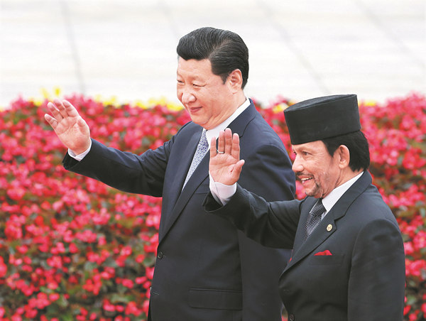 President Xi Jinping holds a welcoming ceremony for Brunei's Sultan Haji Hassanal Bolkiah in Beijing on Wednesday. WU ZHIYI / CHINA DAILY President Xi Jinping holds a welcoming ceremony for Brunei's Sultan Haji Hassanal Bolkiah in Beijing on Wednesday. WU ZHIYI / CHINA DAILY