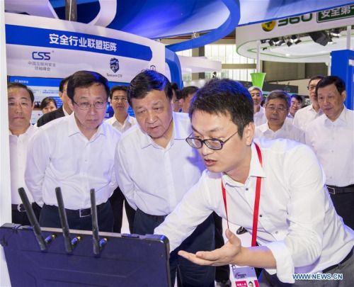 Liu Yunshan, a member of the Standing Committee of the Political Bureau of the Communist Party of China (CPC) Central Committee, also deputy head of the central Internet security and informatization leading group, visits a cybersecurity expo in east China's Shanghai, Sept. 16, 2017. Liu addressed an opening ceremony of a publicity week on Internet security in Shanghai on Saturday. (Xinhua/Li Xueren) Liu Yunshan, a member of the Standing Committee of the Political Bureau of the Communist Party of China (CPC) Central Committee, also deputy head of the central Internet security and informatization leading group, visits a cybersecurity expo in east China's Shanghai, Sept. 16, 2017. Liu addressed an opening ceremony of a publicity week on Internet security in Shanghai on Saturday. (Xinhua/Li Xueren)