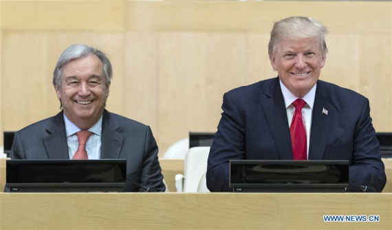 United Nations Secretary-General Antonio Guterres (L) and U.S. President Donald Trump pose for a photo prior to a high-level UN reform meeting at the UN headquarters in New York, Sept. 18, 2017. UN Secretary-General Antonio Guterres and U.S. President Donald Trump on Monday called for a change of bureaucracy in the United Nations. (Xinhua/Li Muzi) United Nations Secretary-General Antonio Guterres (L) and U.S. President Donald Trump pose for a photo prior to a high-level UN reform meeting at the UN headquarters in New York, Sept. 18, 2017. UN Secretary-General Antonio Guterres and U.S. President Donald Trump on Monday called for a change of bureaucracy in the United Nations. (Xinhua/Li Muzi)