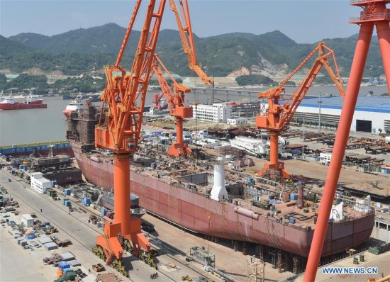 Photo taken on Sept. 20, 2017 shows the construction site of world's first deep ocean mining vessel in southeast China's Fujian Province. (Xinhua/Song Weiwei) Photo taken on Sept. 20, 2017 shows the construction site of world's first deep ocean mining vessel in southeast China's Fujian Province. (Xinhua/Song Weiwei)