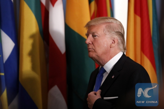 U.S. President Donald Trump arrives at a Heads of States Luncheon hosted by the United Nations Secretary-General Antonio Guterres, at the UN headquarters in New York, Sept. 19, 2017. (Xinhua/Li Muzi) U.S. President Donald Trump arrives at a Heads of States Luncheon hosted by the United Nations Secretary-General Antonio Guterres, at the UN headquarters in New York, Sept. 19, 2017. (Xinhua/Li Muzi)