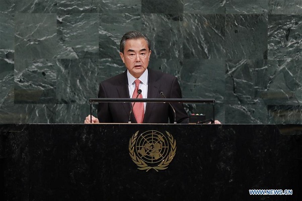 Chinese Foreign Minister Wang Yi delivers a speech at the General Debate of the 72nd session of the UN General Assembly at the UN headquarters in New York, Sept. 21, 2017. (Xinhua/Li Muzi) Chinese Foreign Minister Wang Yi delivers a speech at the General Debate of the 72nd session of the UN General Assembly at the UN headquarters in New York, Sept. 21, 2017. (Xinhua/Li Muzi)