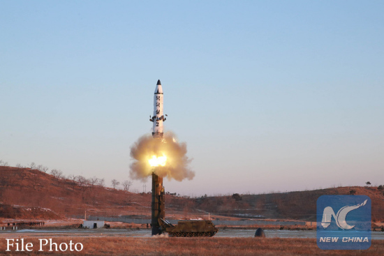 Photo provided by Korean Central News Agency (KCNA) on Feb. 13, 2017 shows a test firing of a surface-to-surface medium- and long-range ballistic missile Pukguksong-2 on Feb. 12, 2017. (Xinhua/KCNA) Photo provided by Korean Central News Agency (KCNA) on Feb. 13, 2017 shows a test firing of a surface-to-surface medium- and long-range ballistic missile Pukguksong-2 on Feb. 12, 2017. (Xinhua/KCNA)