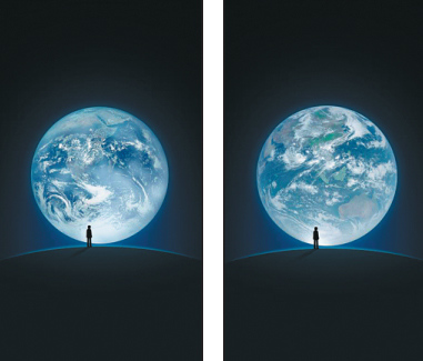 WeChat composite images: A photo of Earth taken by the crew of NASA's Apollo 17 spacecraft in 1972(left) will be replaced for three days by a photo taken by China's Fengyun 4A satellite. Both Earth images were combined with a human figure for the instant messaging app's logon page. (Photo provided to China Daily) WeChat composite images: A photo of Earth taken by the crew of NASA's Apollo 17 spacecraft in 1972(left) will be replaced for three days by a photo taken by China's Fengyun 4A satellite. Both Earth images were combined with a human figure for the instant messaging app's logon page. (Photo provided to China Daily)
