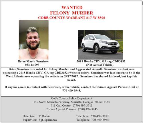 The man who is suspected of killing a Chinese woman near the southeastern U.S. city of Atlanta is identified as 24-year-old Brian Marsh Semrinec. (Photo provided by U.S. police) The man who is suspected of killing a Chinese woman near the southeastern U.S. city of Atlanta is identified as 24-year-old Brian Marsh Semrinec. (Photo provided by U.S. police)