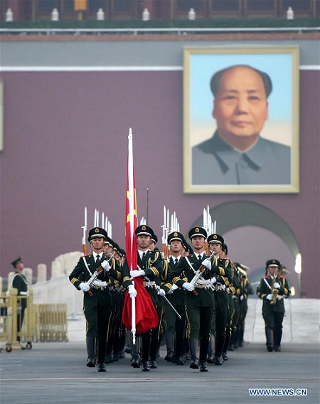 A national flag-raising ceremony is held at the Tian'anmen Square in Beijing, capital of China, Oct. 1, 2017. People from across the country gathered at the square to watch the national flag-raising ceremony on the morning, marking the 68th anniversary of the founding of the People's Republic of China. (Xinhua/Luo Xiaoguang) A national flag-raising ceremony is held at the Tian'anmen Square in Beijing, capital of China, Oct. 1, 2017. People from across the country gathered at the square to watch the national flag-raising ceremony on the morning, marking the 68th anniversary of the founding of the People's Republic of China. (Xinhua/Luo Xiaoguang)