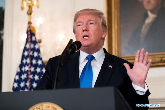 U.S. President Donald Trump speaks on new Iran strategy at the White House in Washington D.C., the United States, on Oct. 13, 2017. U.S. President Donald Trump rolled out his new Iran strategy on Friday, vowing to deny Tehran all paths to a nuclear weapon in a major shift in Washington's Iran policy. (Xinhua/Ting Shen) U.S. President Donald Trump speaks on new Iran strategy at the White House in Washington D.C., the United States, on Oct. 13, 2017. U.S. President Donald Trump rolled out his new Iran strategy on Friday, vowing to deny Tehran all paths to a nuclear weapon in a major shift in Washington's Iran policy. (Xinhua/Ting Shen)