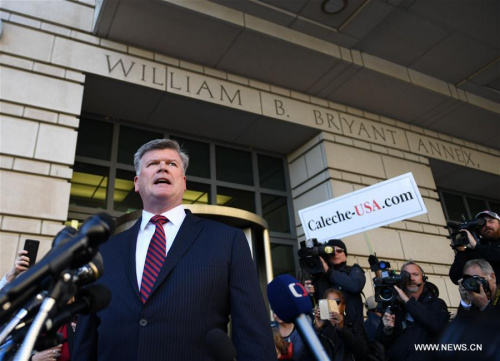 Kevin Downing (L), attorney for Paul Manafort, former campaign manager of U.S. President Donald Trump, speaks to the press after a hearing related to alleged Russian meddling in the U.S. 2016 presidential elections outside the Federal District Court in Washington D.C., the United States, on Oct. 30, 2017. Three of U.S. President Donald Trump's former campaign aides were indicted on Monday, and two of them pleaded not guilty to all charges. (Xinhua/Yin Bogu) Kevin Downing (L), attorney for Paul Manafort, former campaign manager of U.S. President Donald Trump, speaks to the press after a hearing related to alleged Russian meddling in the U.S. 2016 presidential elections outside the Federal District Court in Washington D.C., the United States, on Oct. 30, 2017. Three of U.S. President Donald Trump's former campaign aides were indicted on Monday, and two of them pleaded not guilty to all charges. (Xinhua/Yin Bogu)