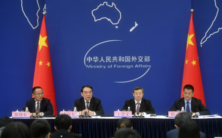 China's Ministry of Foreign Affairs holds a press briefing on Chinese President Xi Jinping's trip to Vietnam and Laos, Nov. 3, 2017. Xi, also general secretary of the Communist Party of China (CPC) Central Committee, will attend the 25th Asia-Pacific Economic Cooperation (APEC) Economic Leaders' Meeting in Da Nang, Vietnam, on Nov. 10-11 and pay state visits to Vietnam and Laos from Nov. 12 to 14. (Xinhua/Jin Liangkuai) China's Ministry of Foreign Affairs holds a press briefing on Chinese President Xi Jinping's trip to Vietnam and Laos, Nov. 3, 2017. Xi, also general secretary of the Communist Party of China (CPC) Central Committee, will attend the 25th Asia-Pacific Economic Cooperation (APEC) Economic Leaders' Meeting in Da Nang, Vietnam, on Nov. 10-11 and pay state visits to Vietnam and Laos from Nov. 12 to 14. (Xinhua/Jin Liangkuai)