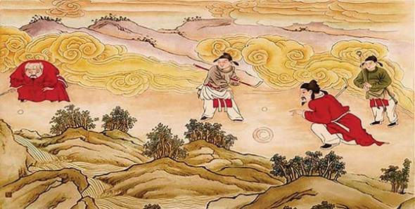 A mural painting of Yuan dynasty-era chuiwan is preserved on the wall of a Water God Temple in Hungtung county, Shanxi province. The painting depicts a Mongolian official (on the left, wearing a fur hat), Han officials and assistants. The sticks and devices are fairly identical to those of modern golf. (Photo provided to China Daily) A mural painting of Yuan dynasty-era chuiwan is preserved on the wall of a Water God Temple in Hungtung county, Shanxi province. The painting depicts a Mongolian official (on the left, wearing a fur hat), Han officials and assistants. The sticks and devices are fairly identical to those of modern golf. (Photo provided to China Daily)
