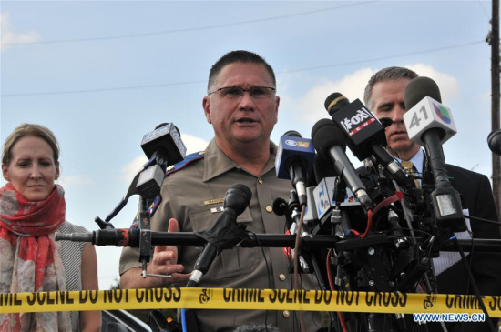 Texas Department of Public Safety Regional Director Freeman Martin (C) speaks at a press conference in Sutherland Springs, Texas, the United States, on Nov. 7, 2017. (Xinhua/Liu Liwei) Texas Department of Public Safety Regional Director Freeman Martin (C) speaks at a press conference in Sutherland Springs, Texas, the United States, on Nov. 7, 2017. (Xinhua/Liu Liwei)