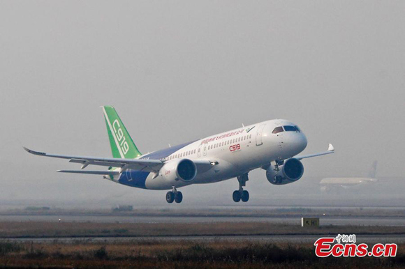 The Commercial Aircraft Corporation of China (COMAC) tests its C919 aircraft for the fifth and final time from the Shanghai Pudong International Airport on November 8, 2017. (Photo: China News Service/Yin Liqin) The Commercial Aircraft Corporation of China (COMAC) tests its C919 aircraft for the fifth and final time from the Shanghai Pudong International Airport on November 8, 2017. (Photo: China News Service/Yin Liqin)