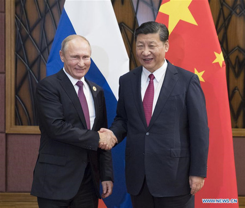 Chinese President Xi Jinping (R) meets with his Russian counterpart Vladimir Putin in Da Nang, Vietnam, Nov. 10, 2017. (Xinhua/Lan Hongguang)