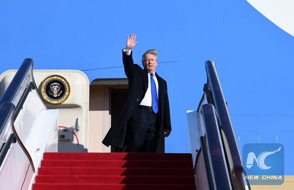 U.S. President Donald Trump leaves Beijing on Nov. 10, 2017, concluding his state visit to China. (Xinhua/Zhang Ling) U.S. President Donald Trump leaves Beijing on Nov. 10, 2017, concluding his state visit to China. (Xinhua/Zhang Ling)