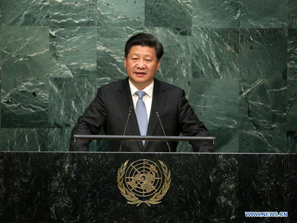 Xi Jinping addresses the general debate of the 70th session of the United Nations General Assembly at the UN headquarters in New York, Sept. 28, 2015. (Xinhua/Pang Xinglei) Xi Jinping addresses the general debate of the 70th session of the United Nations General Assembly at the UN headquarters in New York, Sept. 28, 2015. (Xinhua/Pang Xinglei)