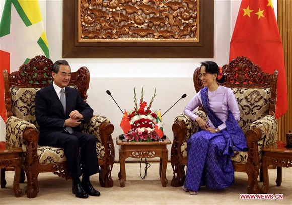 Chinese Foreign Minister Wang Yi (L) meets with Myanmar's State Counsellor and Foreign Minister Aung San Suu Kyi in Nay Pyi Taw, Myanmar, on Nov. 19, 2017. (Xinhua/U Aung) Chinese Foreign Minister Wang Yi (L) meets with Myanmar's State Counsellor and Foreign Minister Aung San Suu Kyi in Nay Pyi Taw, Myanmar, on Nov. 19, 2017. (Xinhua/U Aung)