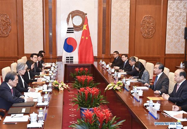 Chinese Foreign Minister Wang Yi holds talks with Kang Kyung-wha, foreign minister of the Republic of Korea, in Beijing, capital of China, Nov. 22, 2017. (Xinhua/Yan Yan) Chinese Foreign Minister Wang Yi holds talks with Kang Kyung-wha, foreign minister of the Republic of Korea, in Beijing, capital of China, Nov. 22, 2017. (Xinhua/Yan Yan)