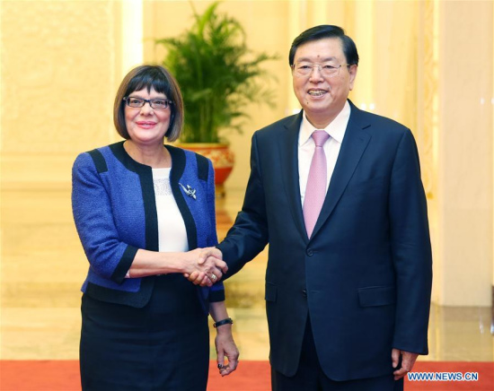 Zhang Dejiang (R), chairman of China's National People's Congress Standing Committee, shakes hands with Serbian National Assembly Speaker Maja Gojkovic in Beijing, capital of China, Nov. 27, 2017. (Xinhua/Yao Dawei) Zhang Dejiang (R), chairman of China's National People's Congress Standing Committee, shakes hands with Serbian National Assembly Speaker Maja Gojkovic in Beijing, capital of China, Nov. 27, 2017. (Xinhua/Yao Dawei)