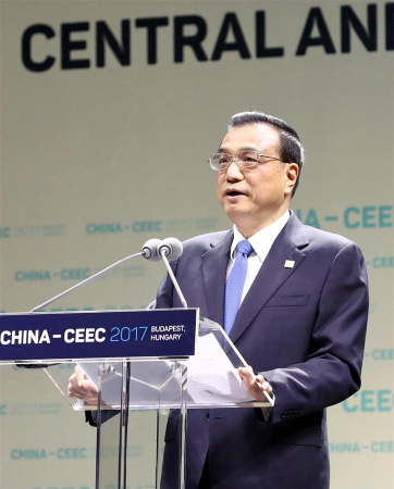 Chinese Premier Li Keqiang delivers a speech at the opening ceremony of the seventh China and the Central and Eastern European countries (CEEC) Economic and Trade Forum in Budapest, Hungary, Nov. 27, 2017. (Xinhua/Ju Peng) Chinese Premier Li Keqiang delivers a speech at the opening ceremony of the seventh China and the Central and Eastern European countries (CEEC) Economic and Trade Forum in Budapest, Hungary, Nov. 27, 2017. (Xinhua/Ju Peng)