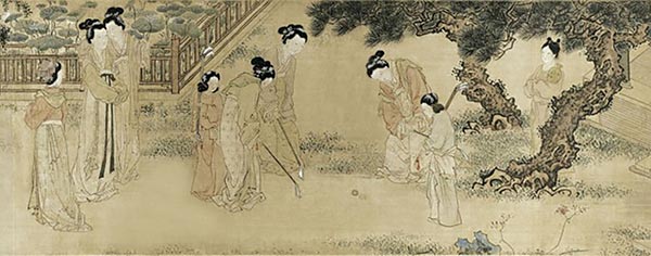 Ming Dynasty painter Du Jin's painting portrays women playing chuiwan in court. (Photo/Shanghai Museum) Ming Dynasty painter Du Jin's painting portrays women playing chuiwan in court. (Photo/Shanghai Museum)