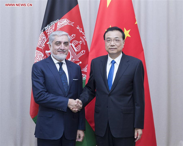 Chinese Premier Li Keqiang meets with Afghan government Chief Executive Abdullah Abdullah in Sochi, Russia, Dec. 1, 2017. (Xinhua/Wang Ye) Chinese Premier Li Keqiang meets with Afghan government Chief Executive Abdullah Abdullah in Sochi, Russia, Dec. 1, 2017. (Xinhua/Wang Ye)