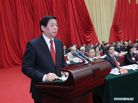 Li Zhanshu, member of the Standing Committee of the Political Bureau of the Communist Party of China (CPC) Central Committee, reads a congratulatory message on behalf of the CPC Central Committee at the 12th national congress of the China Democratic League (CDL) in Beijing, capital of China, Dec. 6, 2017. The congress opened in Beijing on Wednesday. (Xinhua/Liu Weibing) Li Zhanshu, member of the Standing Committee of the Political Bureau of the Communist Party of China (CPC) Central Committee, reads a congratulatory message on behalf of the CPC Central Committee at the 12th national congress of the China Democratic League (CDL) in Beijing, capital of China, Dec. 6, 2017. The congress opened in Beijing on Wednesday. (Xinhua/Liu Weibing)