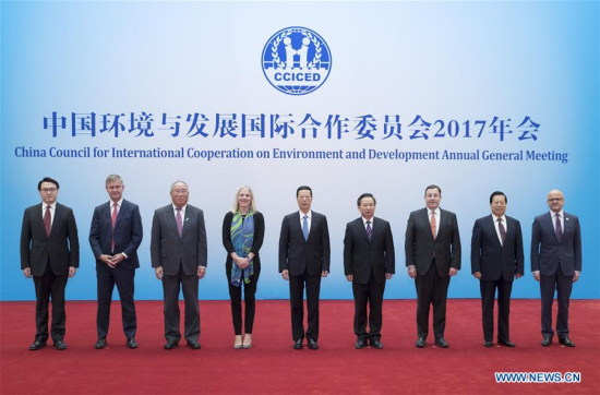 Chinese Vice Premier Zhang Gaoli (C) attends the annual general meeting of China Council for International Cooperation on Environment and Development in Beijing, capital of China, Dec. 11, 2017. (Xinhua/Wang Ye) Chinese Vice Premier Zhang Gaoli (C) attends the annual general meeting of China Council for International Cooperation on Environment and Development in Beijing, capital of China, Dec. 11, 2017. (Xinhua/Wang Ye)