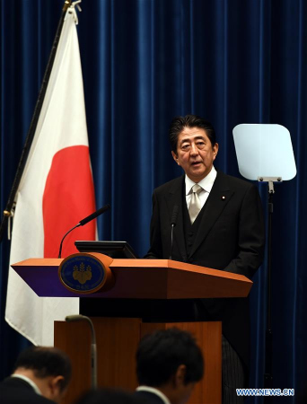 Japanese Prime Minister Shinzo Abe speaks during a press conference at his official residence in Tokyo, Japan, Aug. 3, 2017. (Xinhua/Ma Ping) Japanese Prime Minister Shinzo Abe speaks during a press conference at his official residence in Tokyo, Japan, Aug. 3, 2017. (Xinhua/Ma Ping)