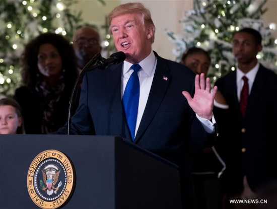 U.S. President Donald Trump speaks on tax reform at theWhite Housein Washington D.C., theUnited States, on Dec. 13, 2017. (Xinhua/Ting Shen) U.S. President Donald Trump speaks on tax reform at theWhite Housein Washington D.C., theUnited States, on Dec. 13, 2017. (Xinhua/Ting Shen)