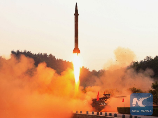 Photo provided by Korean Central News Agency (KCNA) on May 30, 2017 shows the test-firing of a ballistic missile. (Xinhua/KCNA) Photo provided by Korean Central News Agency (KCNA) on May 30, 2017 shows the test-firing of a ballistic missile. (Xinhua/KCNA)