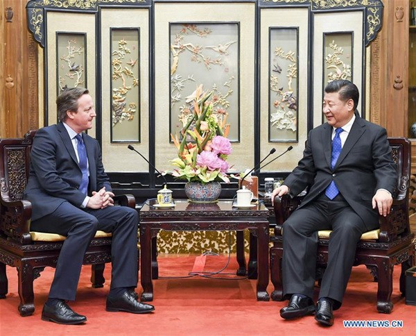 Chinese President Xi Jinping (R) meets with former British Prime Minister David Cameron in Beijing, capital of China, Jan. 11, 2018. (Xinhua/Li Xueren) Chinese President Xi Jinping (R) meets with former British Prime Minister David Cameron in Beijing, capital of China, Jan. 11, 2018. (Xinhua/Li Xueren)
