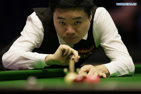 Ding Junhui of China hits the ball during the first round match with Ryan Day of Wales at Snooker Masters 2018 at the Alexandra Palace in London, Britain on Jan. 15, 2018. Ryan Day won 6-4. (Xinhua/Tim Ireland) Ding Junhui of China hits the ball during the first round match with Ryan Day of Wales at Snooker Masters 2018 at the Alexandra Palace in London, Britain on Jan. 15, 2018. Ryan Day won 6-4. (Xinhua/Tim Ireland)
