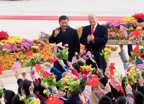 President Xi Jinping holds a grand ceremony to welcome U.S. President Donald Trump at the square outside the East Gate of the Great Hall of the People in Beijing on November 9, 2017. (Photo/Xinhua) President Xi Jinping holds a grand ceremony to welcome U.S. President Donald Trump at the square outside the East Gate of the Great Hall of the People in Beijing on November 9, 2017. (Photo/Xinhua)
