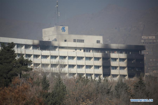 Photo taken on Jan. 21, 2018 shows the attacked Intercontinental Hotel in Kabul, Afghanistan. (Xinhua/Rahmat Alizadah) Photo taken on Jan. 21, 2018 shows the attacked Intercontinental Hotel in Kabul, Afghanistan. (Xinhua/Rahmat Alizadah)